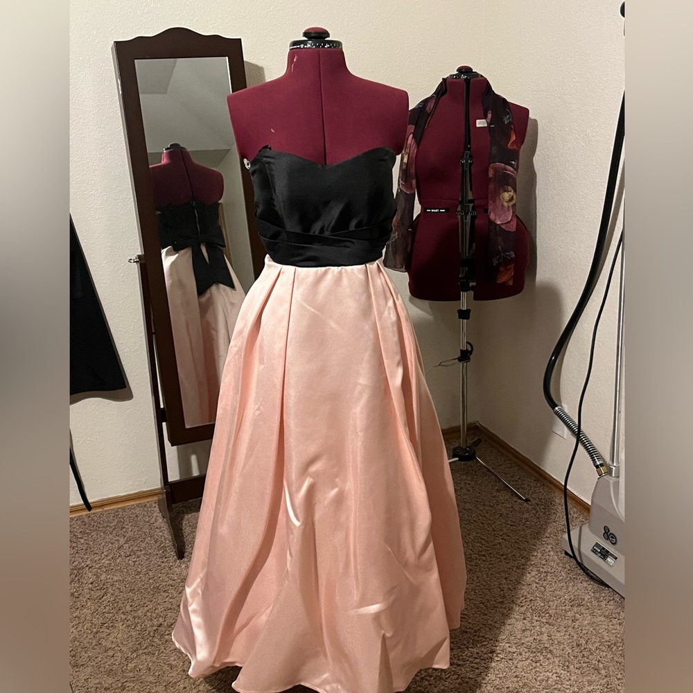 Tea length pink and black prom/formal dress
